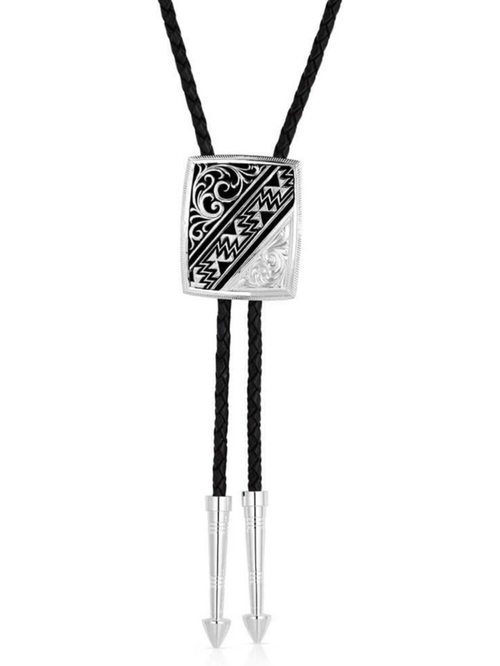 Southwestern Style Braided Leather Bolo Tie with Silver Arrow Tips - Western